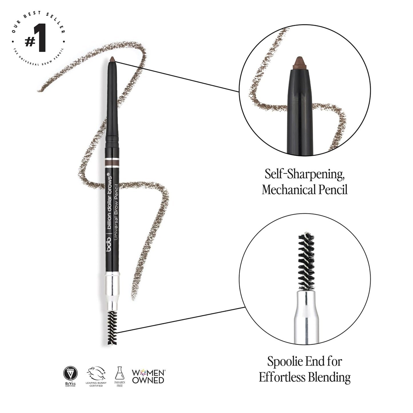 Universal Eyebrow Pencil – Dual-Ended Design with Precision Tip & Spoolie, Matte Finish, Waterproof, Easy to Use, Vegan & Cruelty-Free for Perfectly Defined Brows